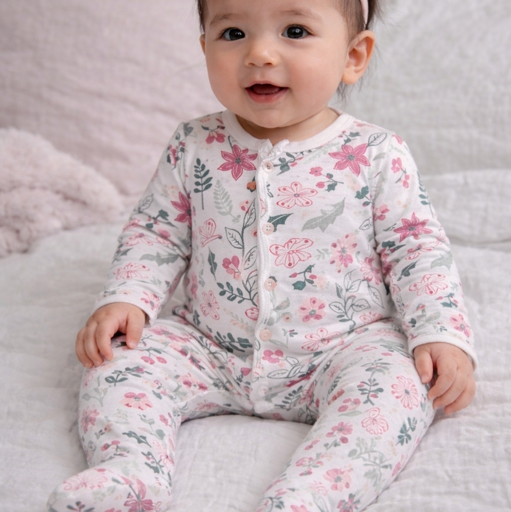 George Baby Onesie with Pink and Green Floral Design